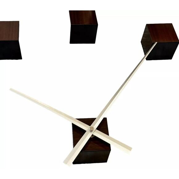 Vintage MCM Kenneth Wingard Cubic Wall Clock Faux Wood Grain Silver Hands RARE - Picture 6 of 9